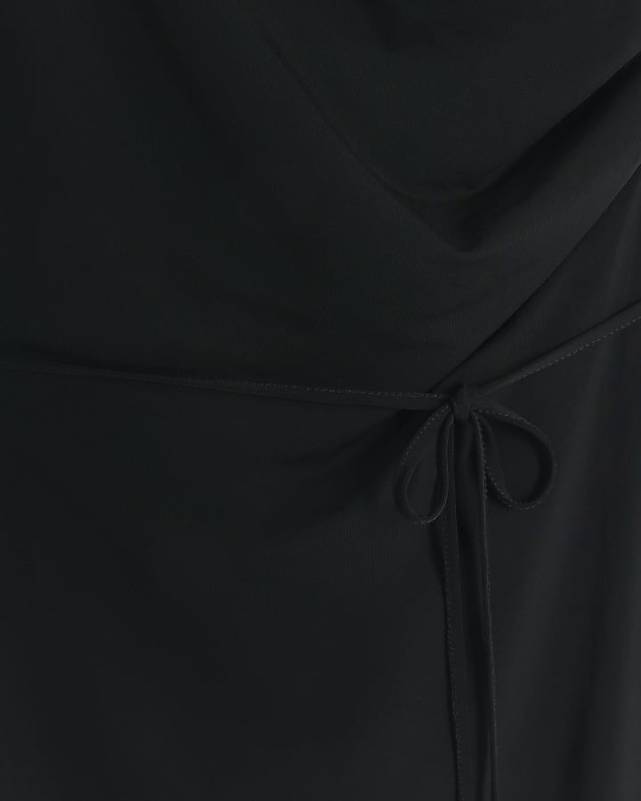 Black one shoulder belted bodycon midi dress