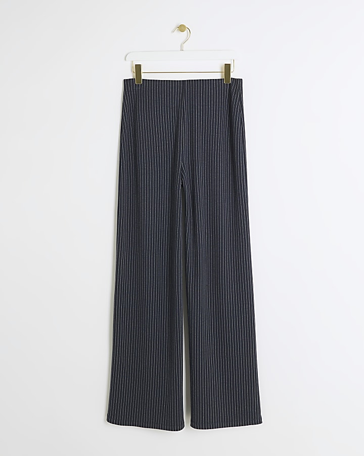 Navy Stripe Wide Leg Trousers