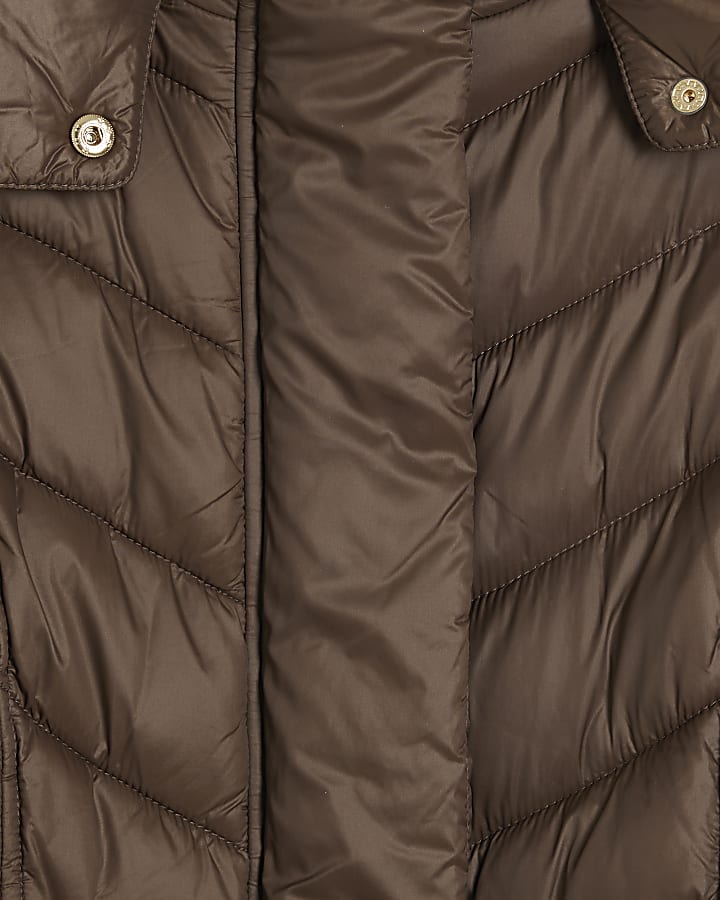 Brown long line slim padded coat