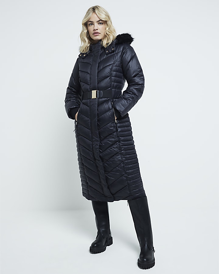 Black Slim Fit longline Padded coat