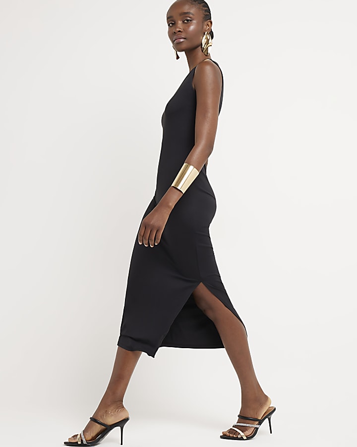 Black v neck midi dress online