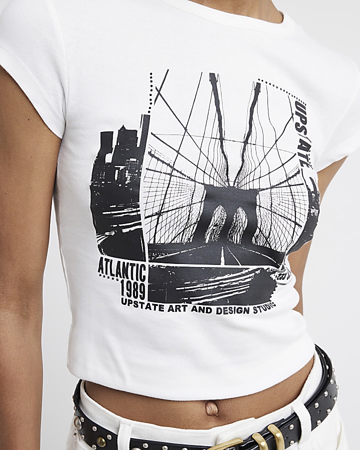 White Upstate Graphic Shrunken T-shirt