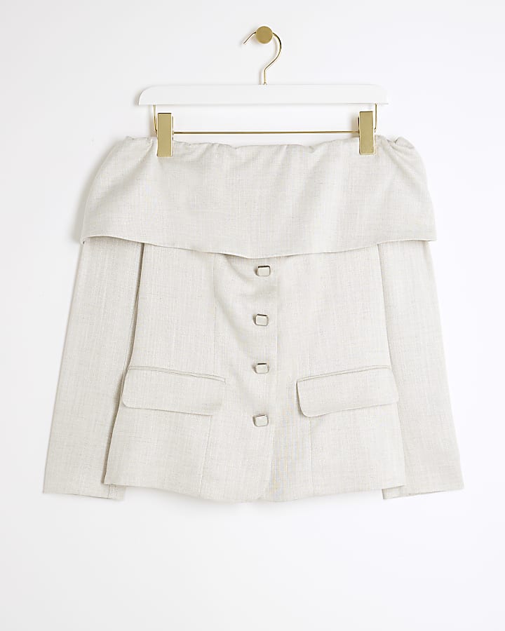 Cream bardot long sleeve top
