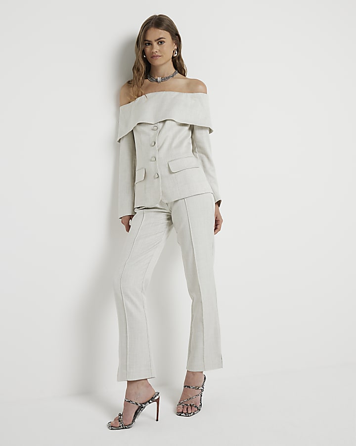 Cream bardot long sleeve top