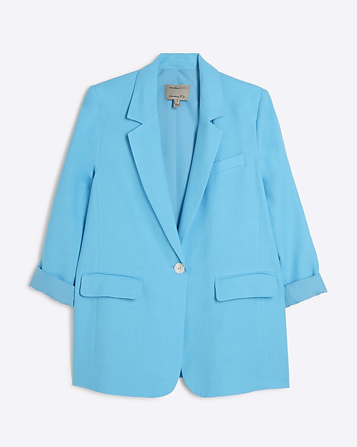 Blue roll sleeve blazer