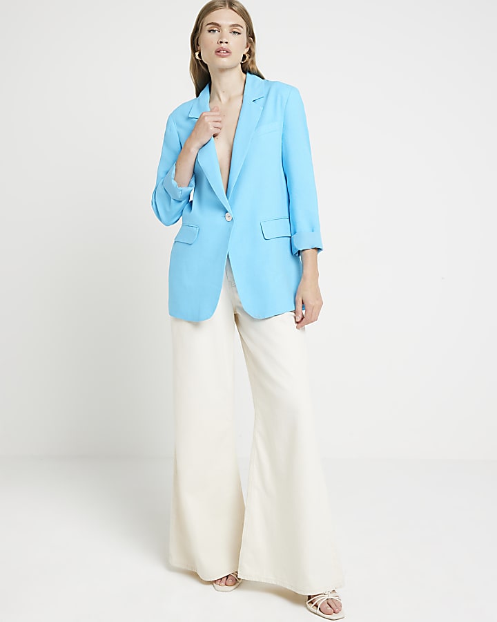 Blue roll sleeve blazer