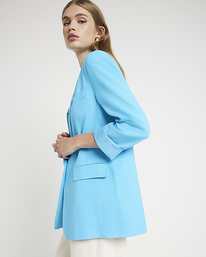 Blue roll sleeve blazer