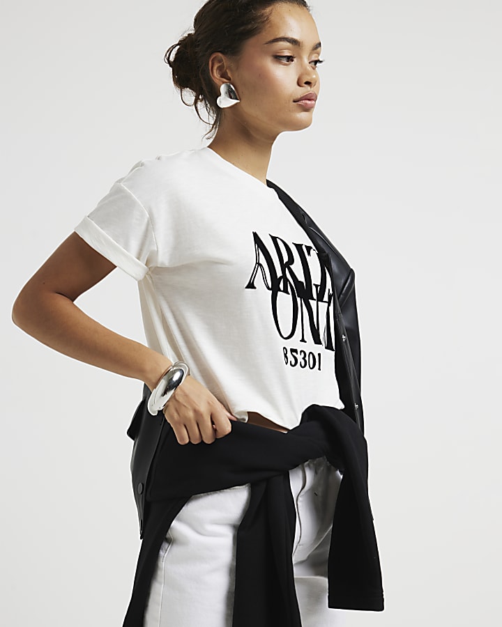 Petite cream crop graphic t-shirt