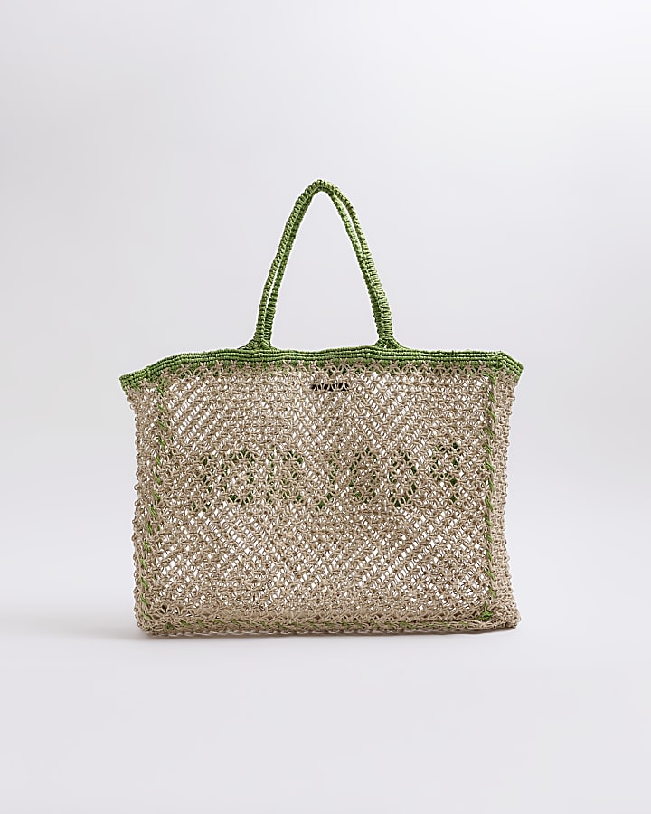 Beige crochet shopper bag