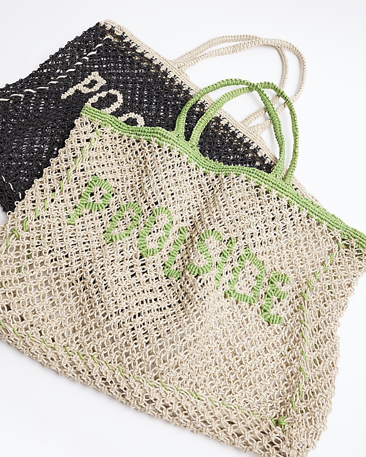 Beige crochet shopper bag