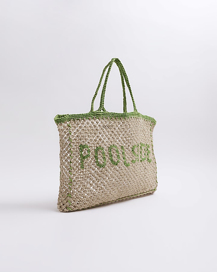 Beige crochet shopper bag