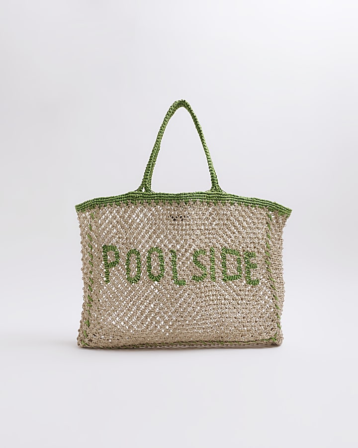 Beige crochet shopper bag