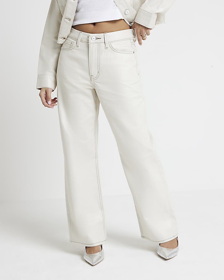 Petite Cream low rise straight fit jeans