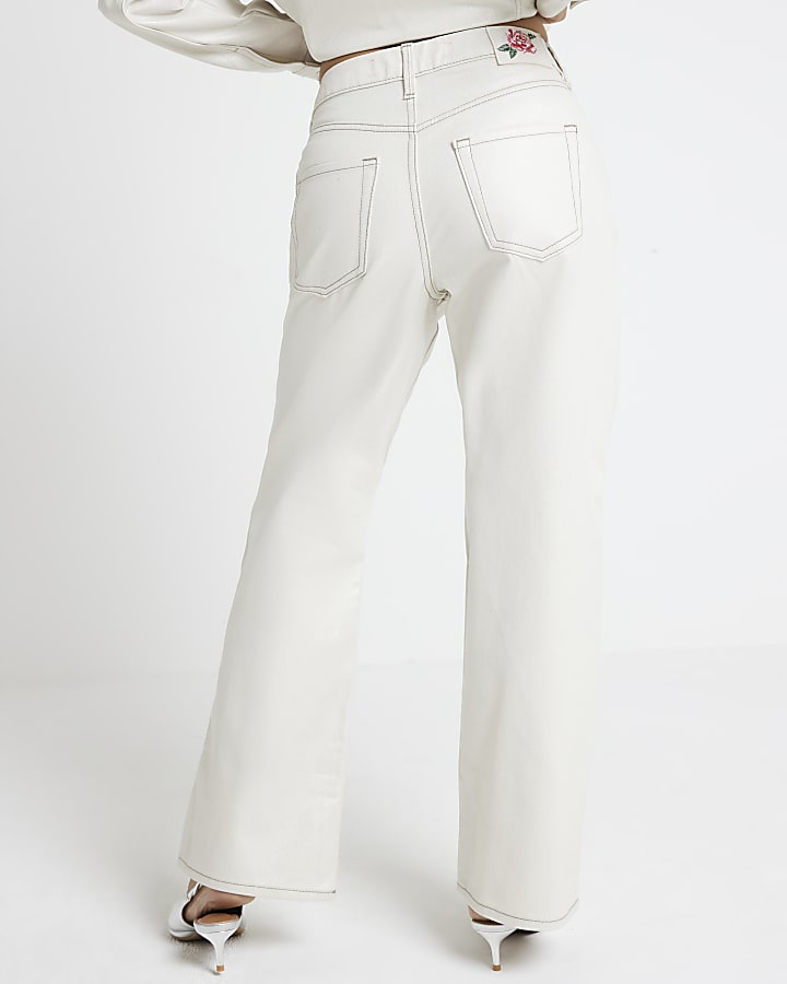 Petite Cream low rise straight fit jeans