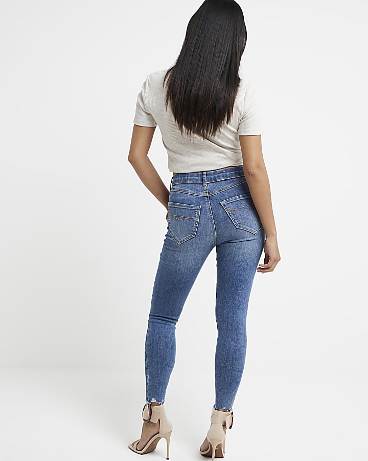 Petite blue high waisted skinny jeans