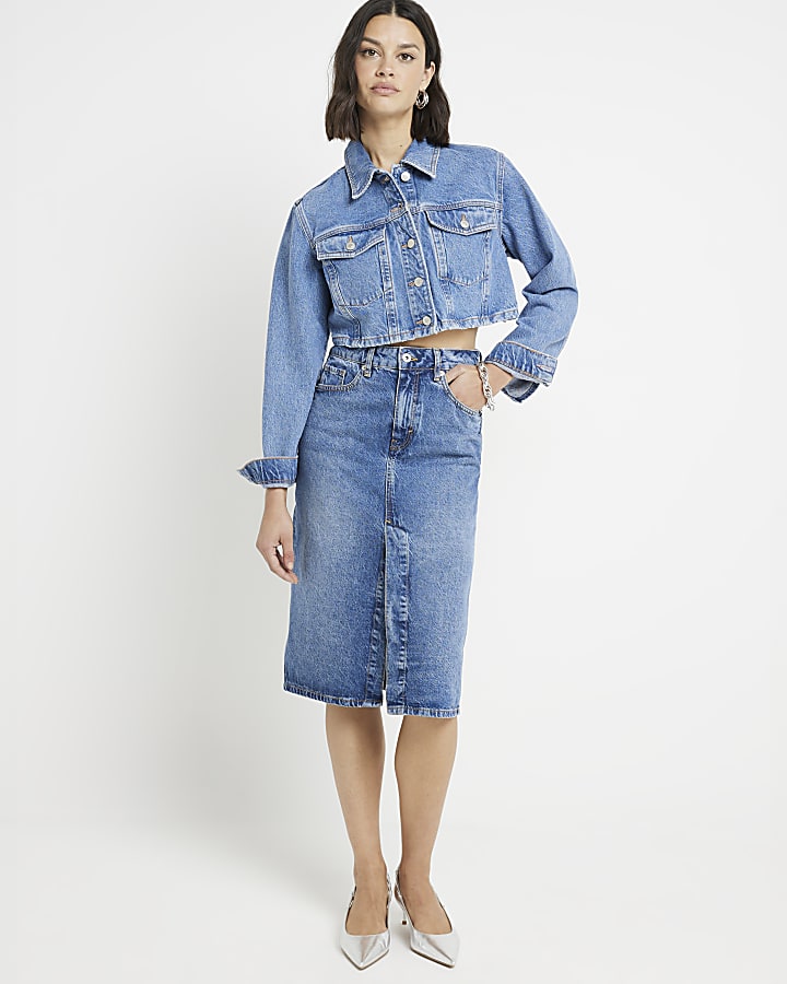 Long denim skirt river island best sale