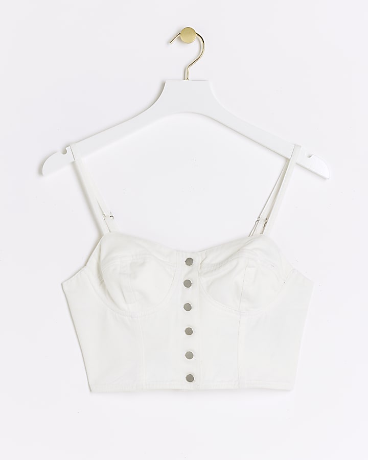 White denim crop cami top