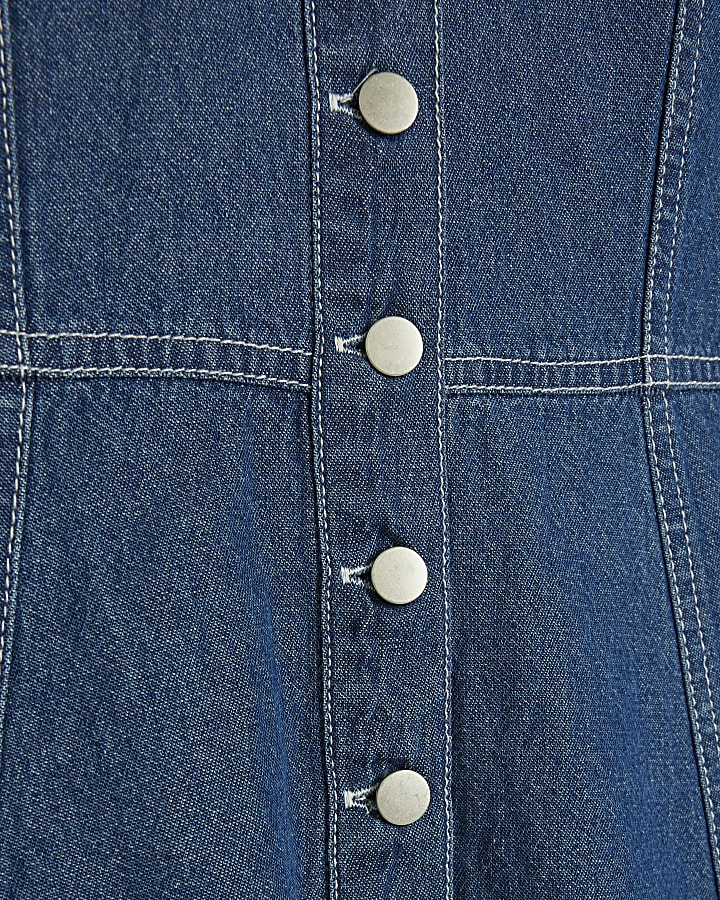 Blue denim button up shift mini dress