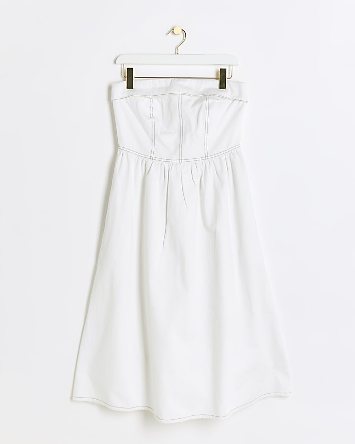 White denim bandeau midi dress