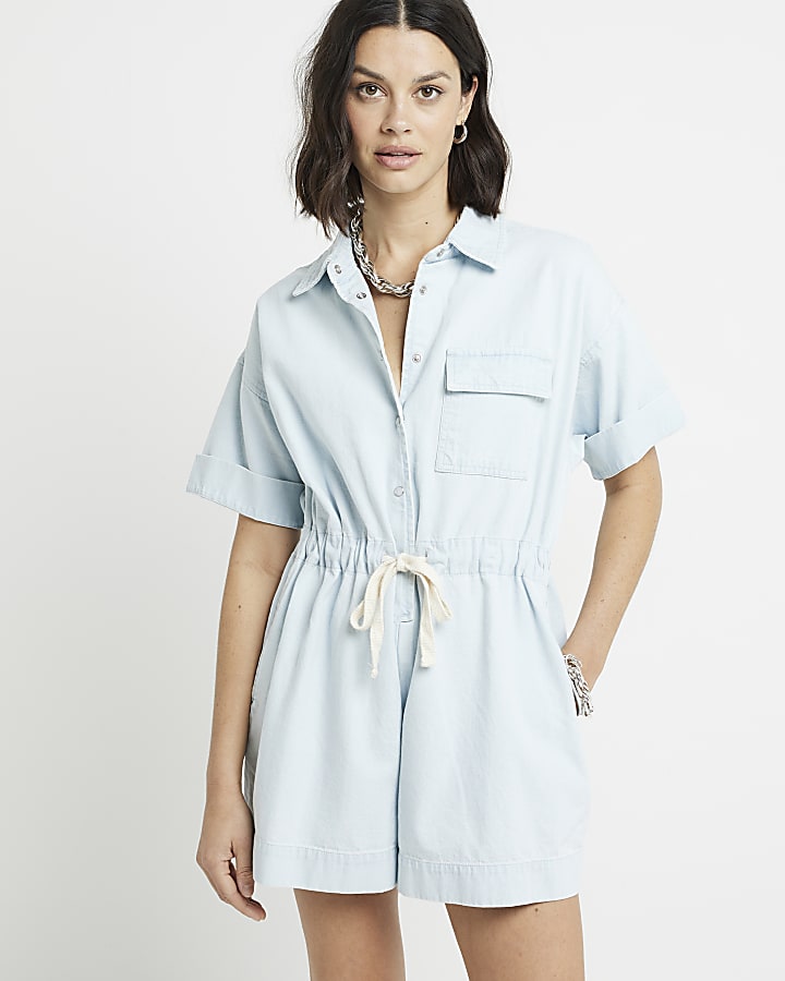 Blue Denim Short Sleeve Playsuit