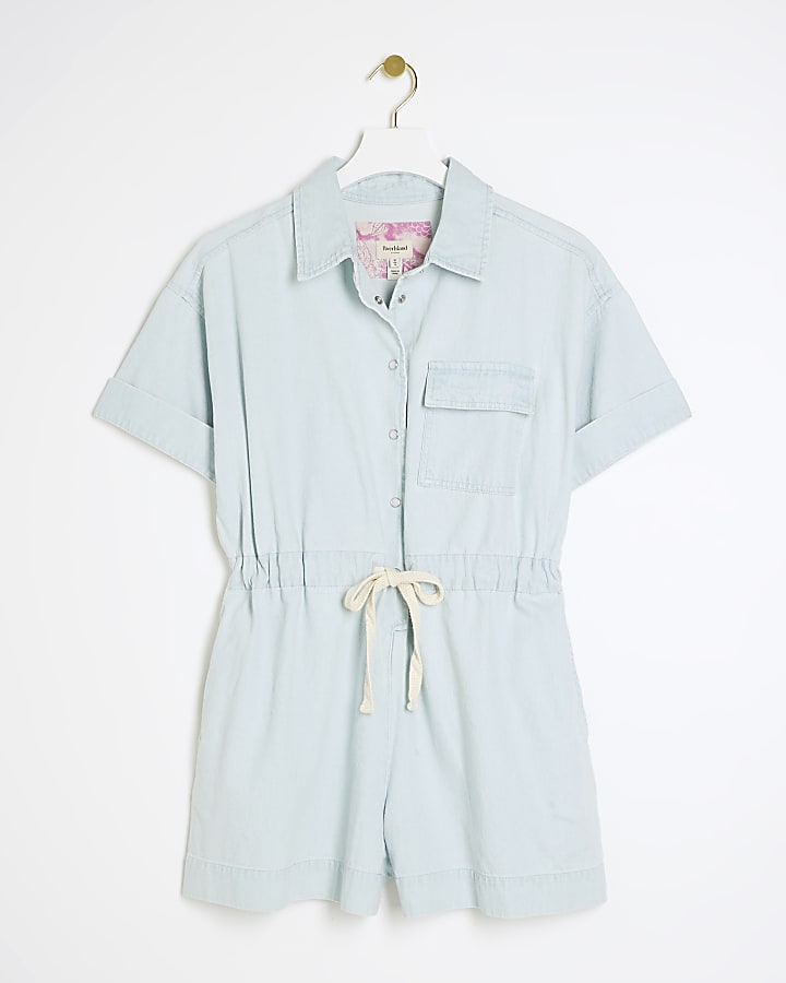 Blue Denim Short Sleeve Playsuit