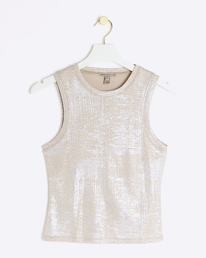 Beige glitter tank top