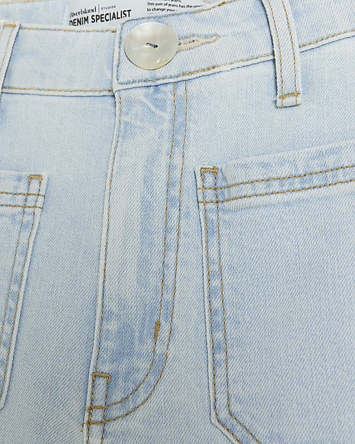 Blue Pocket Front Wide leg Crop Jeans