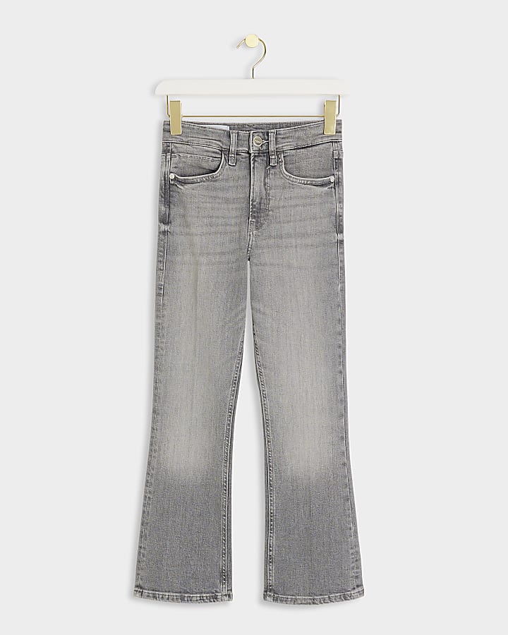 Grey high waisted cropped flare jeans