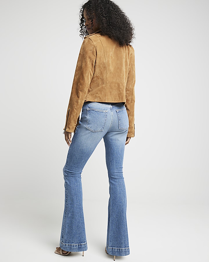 Blue high waisted embroidered flared jeans