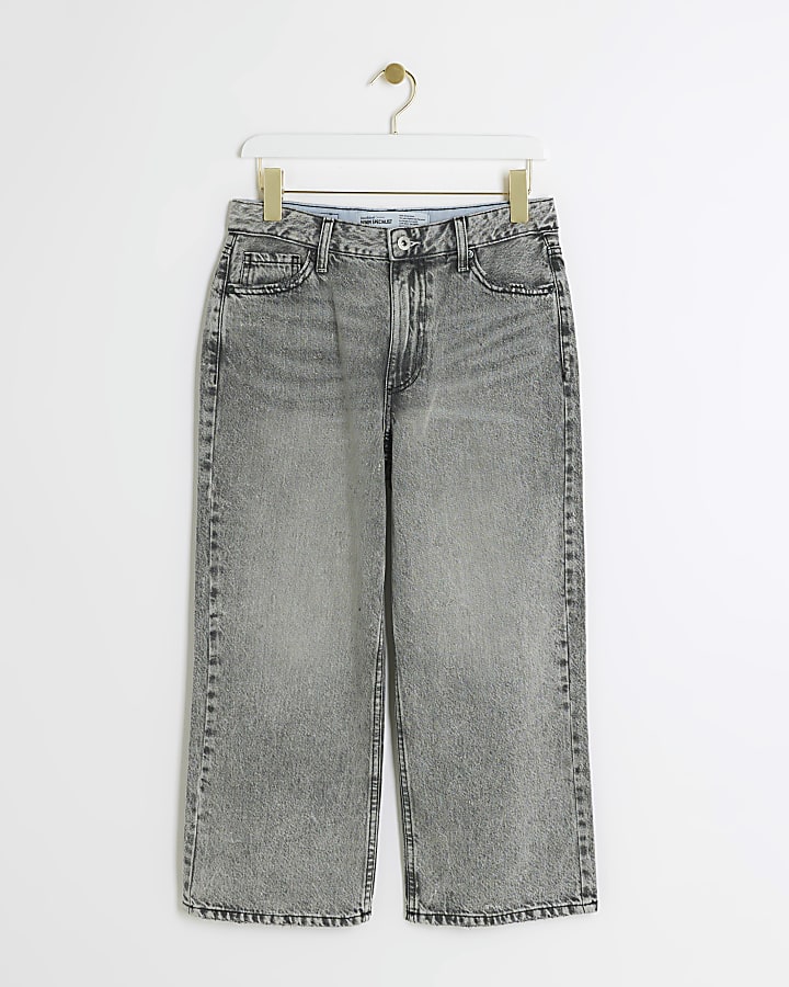 Petite Grey Relaxed Straight Fit Crop Jeans