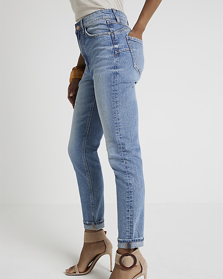 Blue high waisted bum sculpt mom jeans