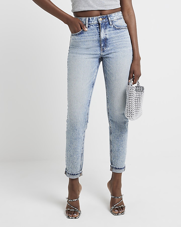 Blue high waisted bum sculpt mom jeans