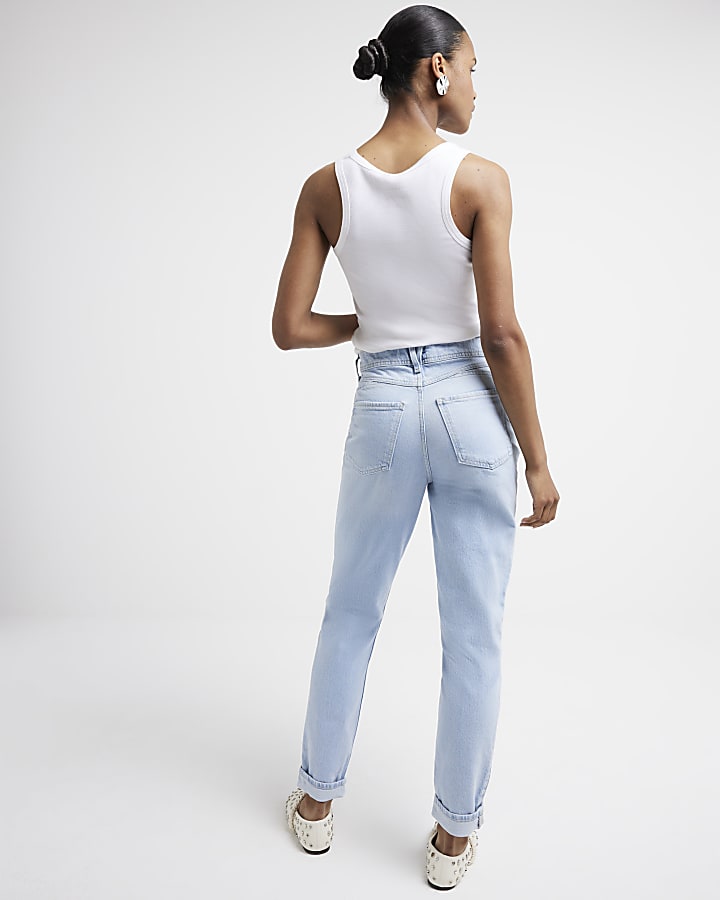 Blue denim high waisted sculpt mom jeans