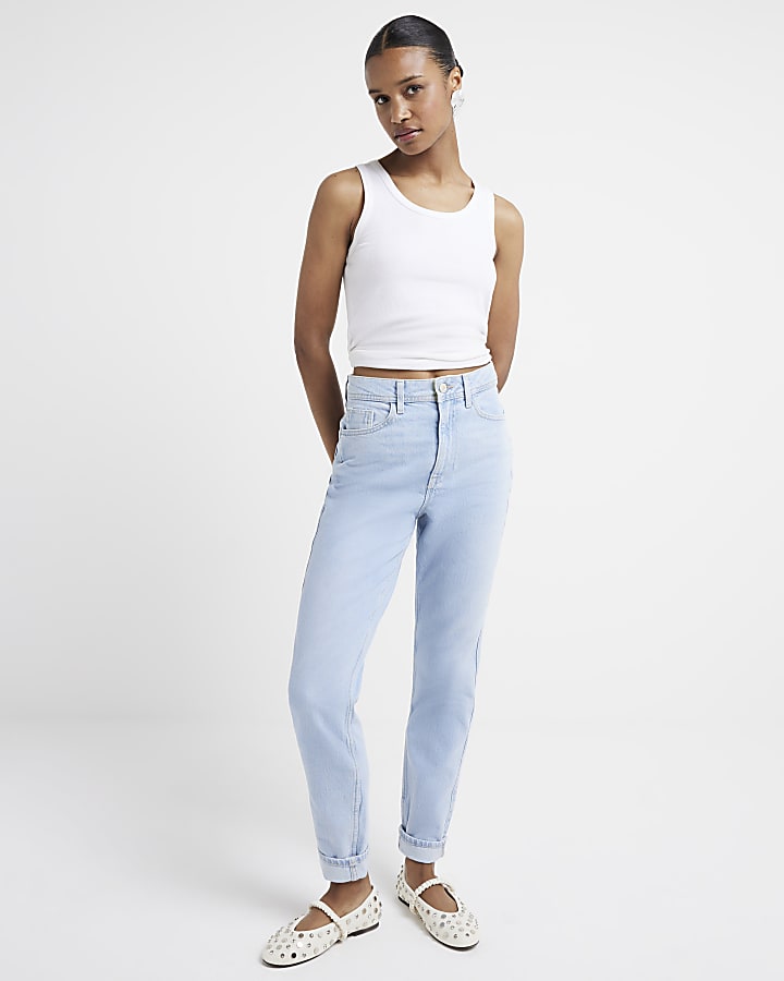 Blue denim high waisted sculpt mom jeans