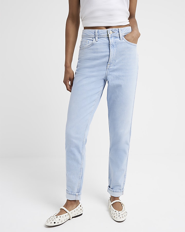 Blue denim high waisted sculpt mom jeans