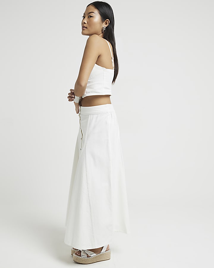 Petite White Denim Crop Cami Top