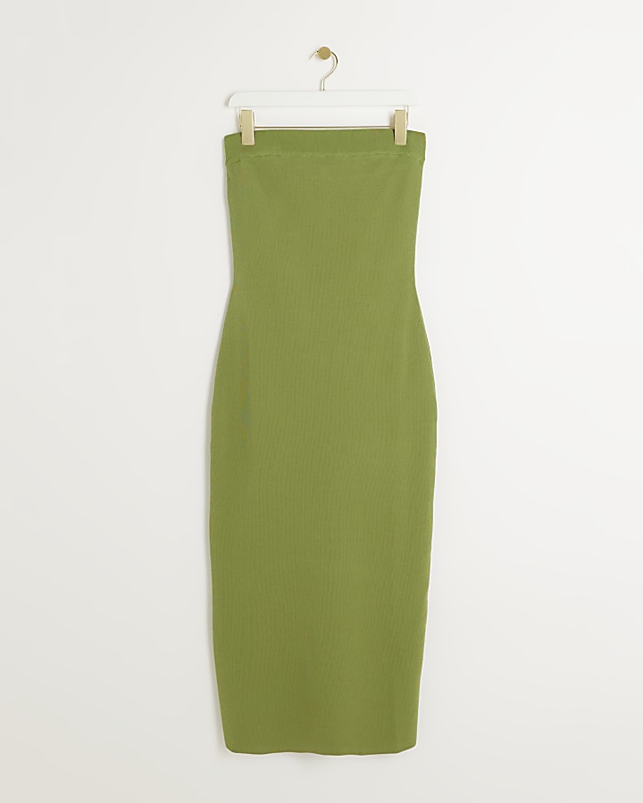 Green knit Bandeau Bodycon Midi dress