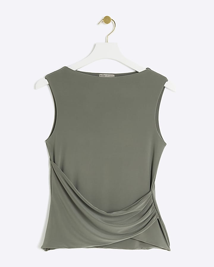 Khaki drape wrap top