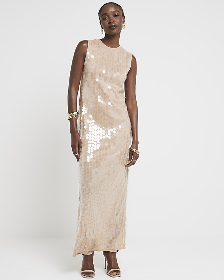 Rose gold sequin maxi dress