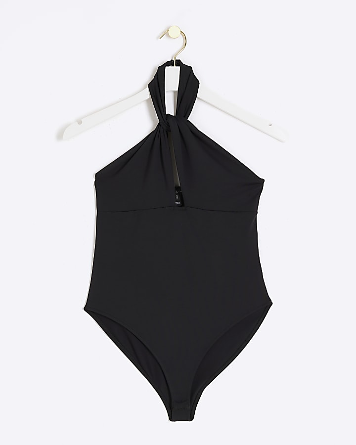 Black halter twist bodysuit