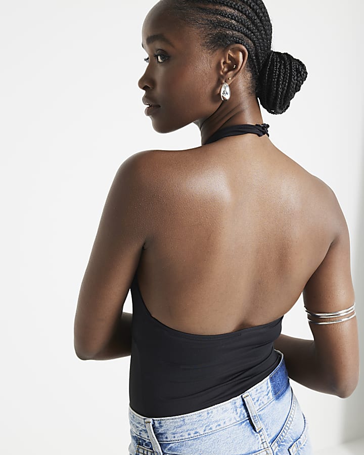 Black halter twist bodysuit
