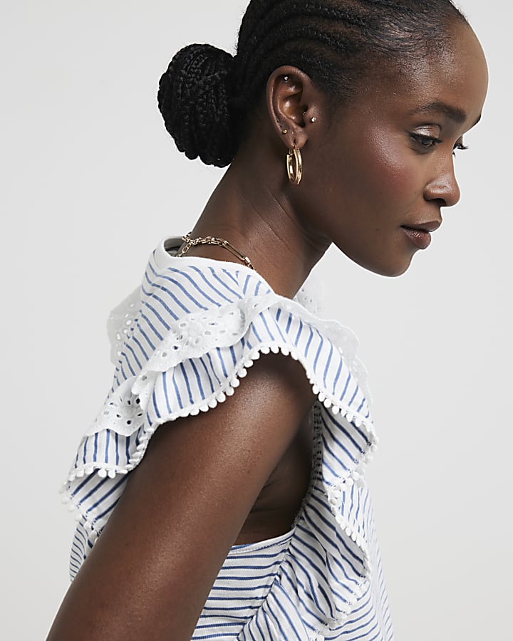 White stripe frill top