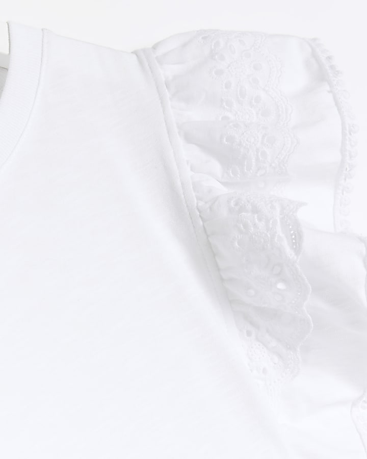 White Broderie Frill Sleeve T-shirt