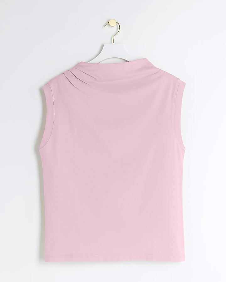 Pink Drape Cowl Neck Tank Top