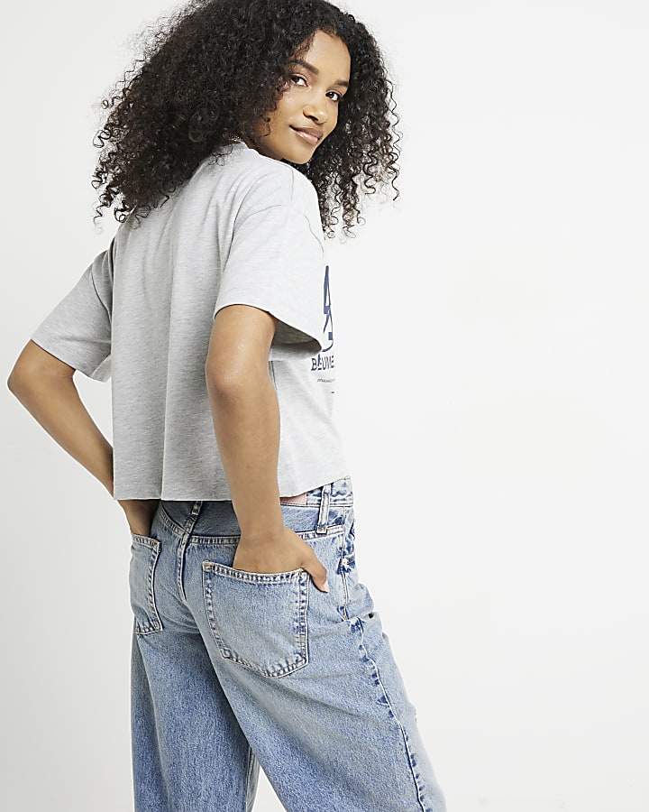 Grey Graphic print Boxy Cropped T-shirt