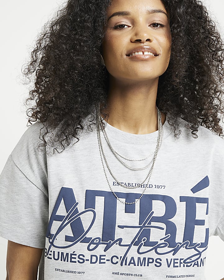 Grey Graphic print Boxy Cropped T-shirt