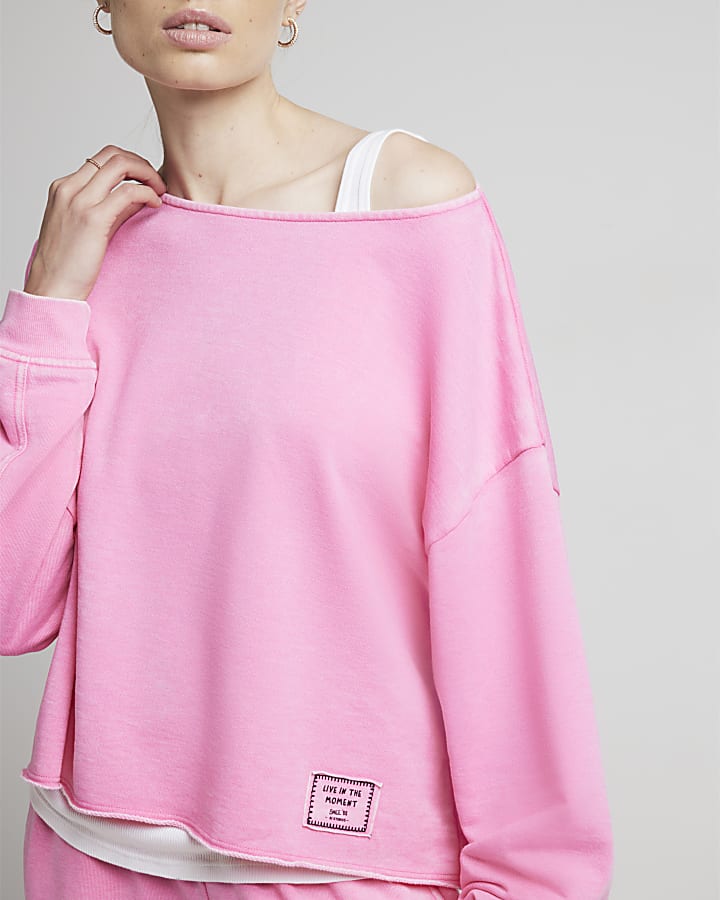 Pink boat neck plain sweatshirt