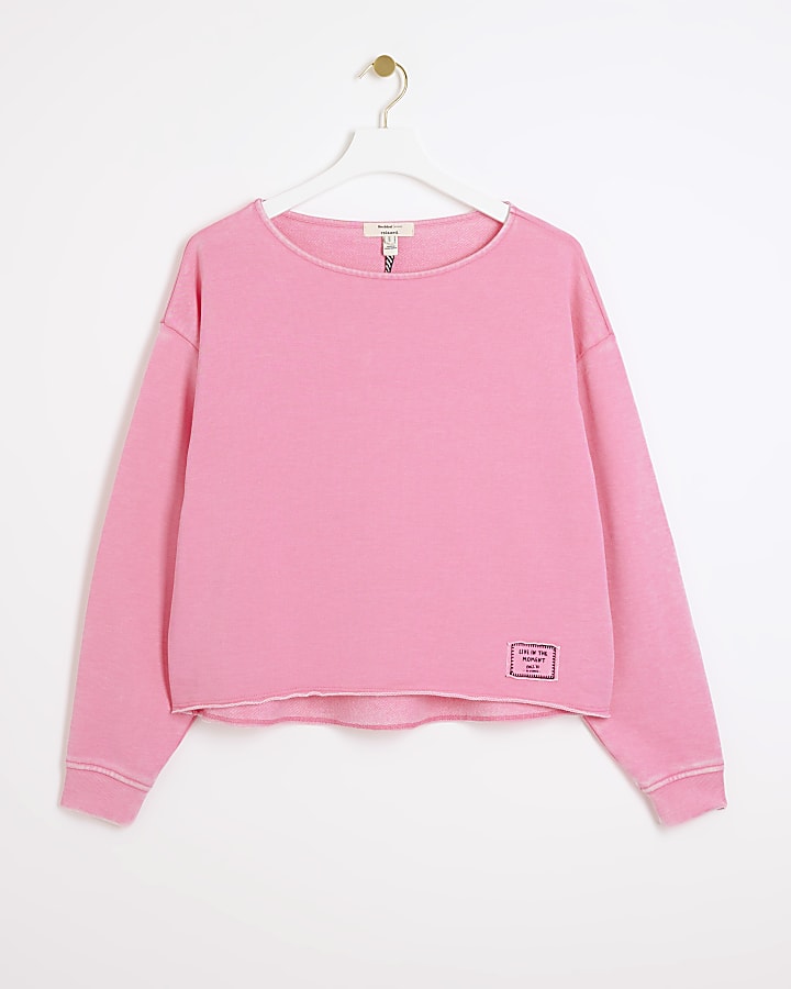 Pink boat neck plain sweatshirt