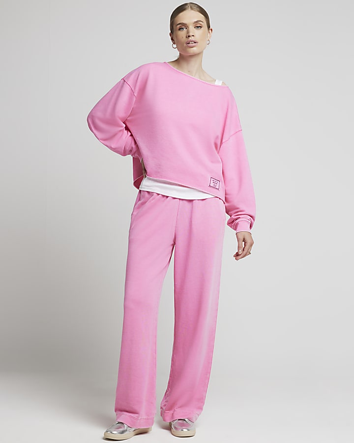 Pink boat neck plain sweatshirt