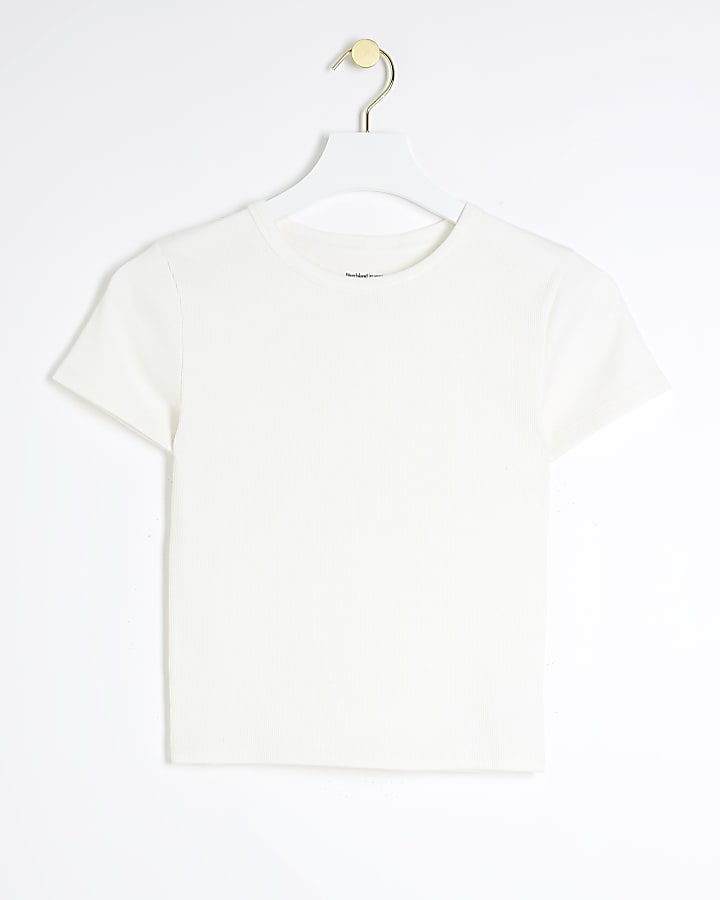 Cream ribbed cropped t-shirt